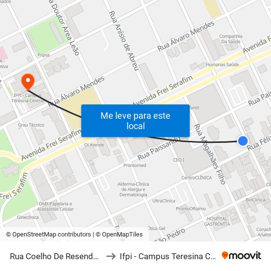Rua Coelho De Resende, 132 to Ifpi - Campus Teresina Central map