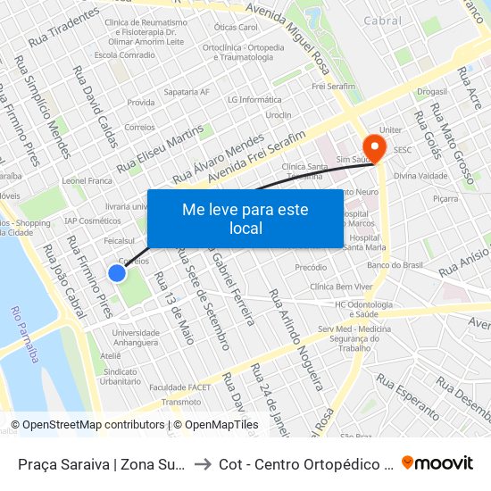 Praça Saraiva | Zona Sul E Norte to Cot - Centro Ortopédico Teresina map
