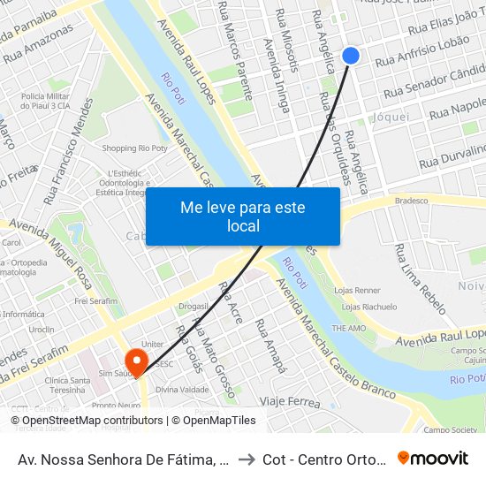 Av. Nossa Senhora De Fátima, 806 | Lab. Antônio Lobão to Cot - Centro Ortopédico Teresina map