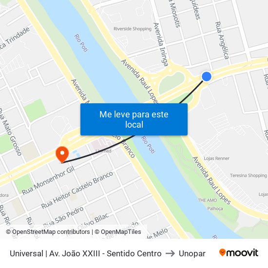 Universal | Av. João XXIII - Sentido Centro to Unopar map