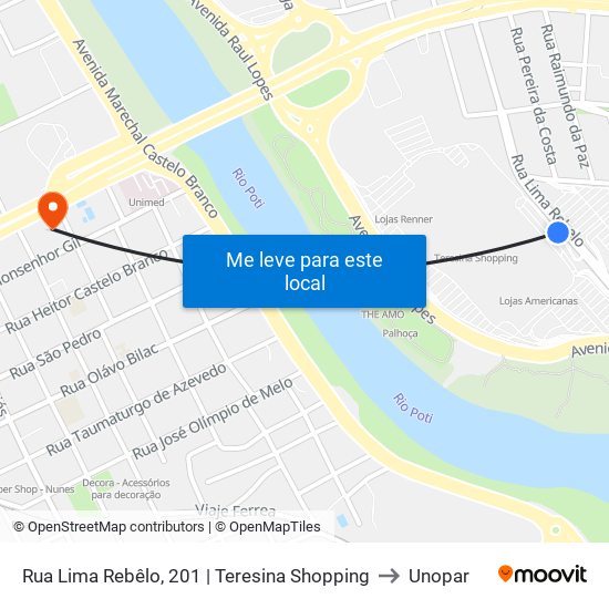Rua Lima Rebêlo, 201 | Teresina Shopping to Unopar map