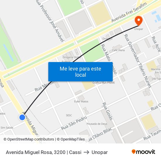 Avenida Miguel Rosa, 3200 | Cassi to Unopar map