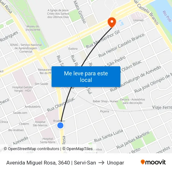 Avenida Miguel Rosa, 3640 | Servi-San to Unopar map