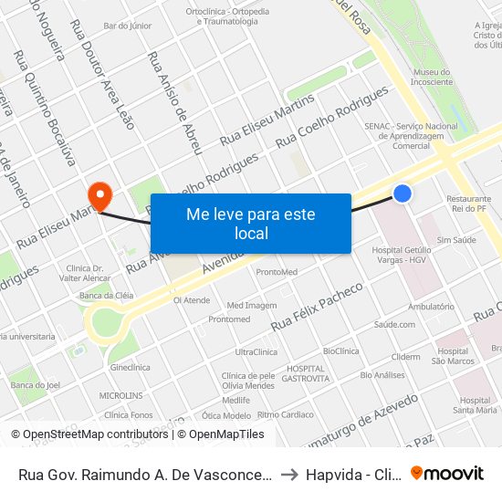 Rua Gov. Raimundo A. De Vasconcelos | Transporte Alternativo to Hapvida - Clinica Eletiva map