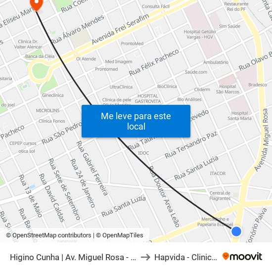 Higino Cunha | Av. Miguel Rosa - Sentido Bairro to Hapvida - Clinica Eletiva map