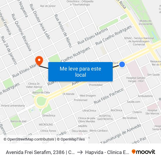 Avenida Frei Serafim, 2386 | Ccs/Hgv to Hapvida - Clinica Eletiva map