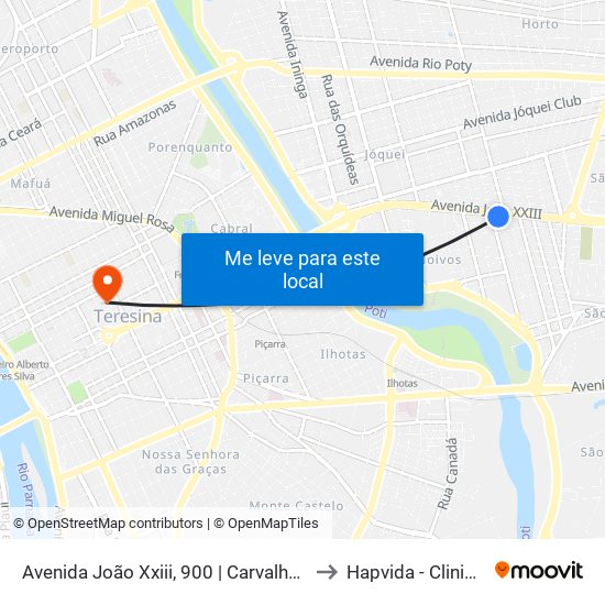 Avenida João Xxiii, 900 | Carvalho Supermercado to Hapvida - Clinica Eletiva map