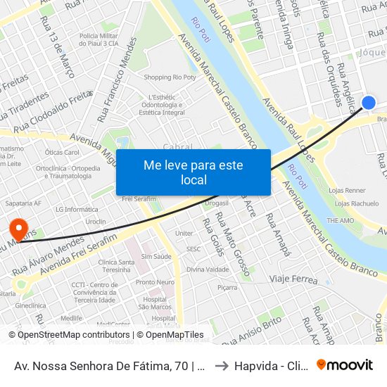 Av. Nossa Senhora De Fátima, 70 | Great International School to Hapvida - Clinica Eletiva map