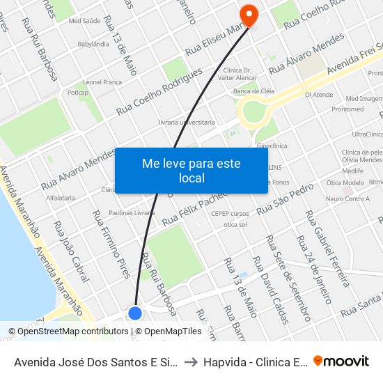 Avenida José Dos Santos E Silva, 852 to Hapvida - Clinica Eletiva map