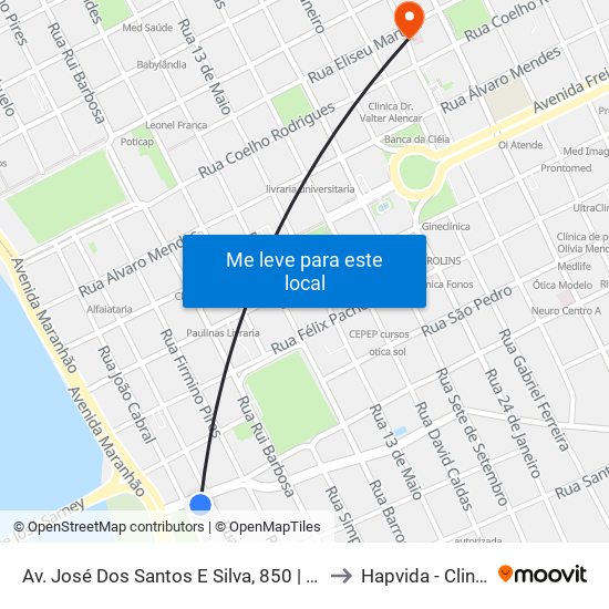 Av. José Dos Santos E Silva, 850 | Barroso Construções to Hapvida - Clinica Eletiva map