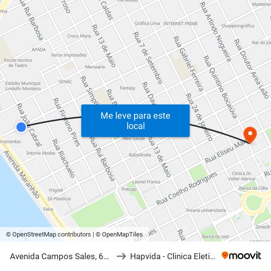 Avenida Campos Sales, 610 to Hapvida - Clinica Eletiva map