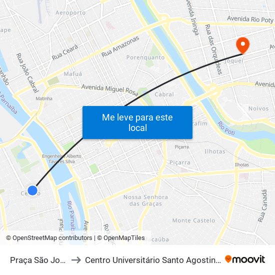 Praça São José to Centro Universitário Santo Agostinho map