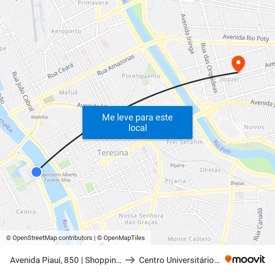 Avenida Piauí, 850 | Shopping Cocais / Mix Mateus to Centro Universitário Santo Agostinho map