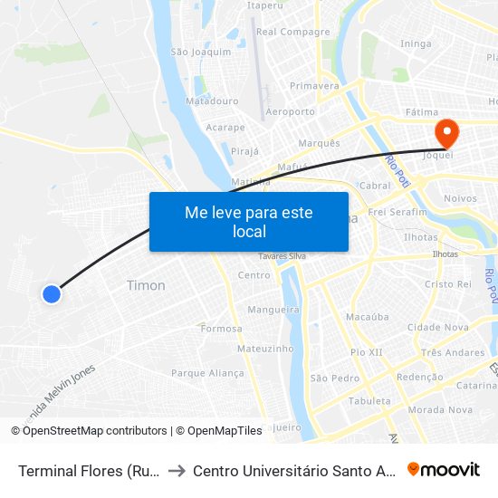 Terminal Flores (Rua 100) to Centro Universitário Santo Agostinho map