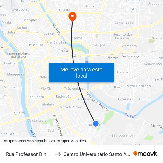 Rua Professor Diniz, 3428 to Centro Universitário Santo Agostinho map