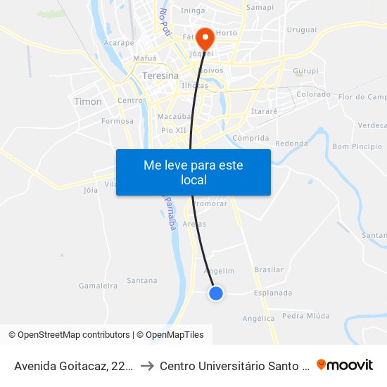 Avenida Goitacaz, 2260-2302 to Centro Universitário Santo Agostinho map