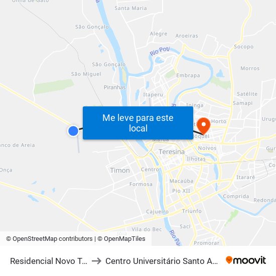 Residencial Novo Tempo to Centro Universitário Santo Agostinho map