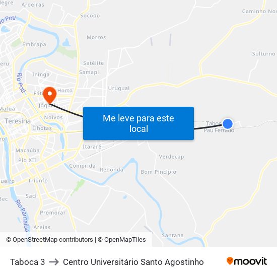 Taboca 3 to Centro Universitário Santo Agostinho map