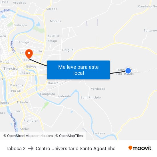 Taboca 2 to Centro Universitário Santo Agostinho map
