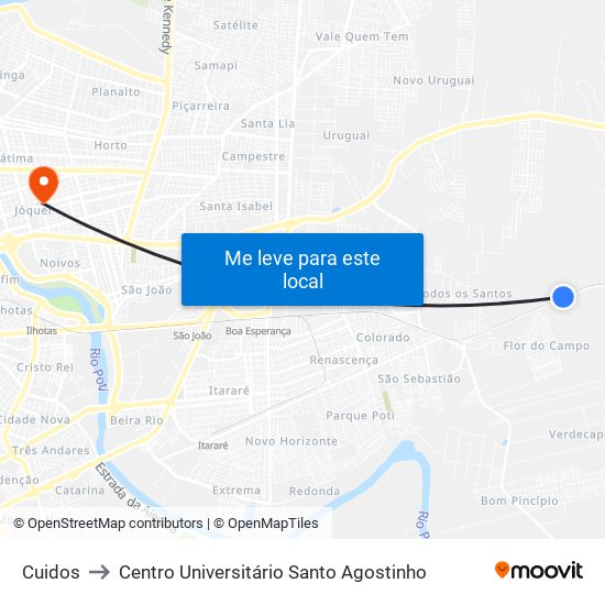 Cuidos to Centro Universitário Santo Agostinho map