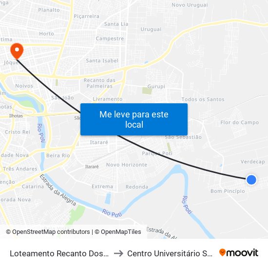 Loteamento Recanto Dos Passaros Qu C1 to Centro Universitário Santo Agostinho map