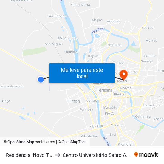 Residencial Novo Tempo to Centro Universitário Santo Agostinho map