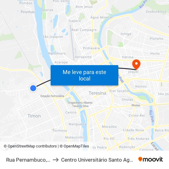 Rua Pernambuco, 357 to Centro Universitário Santo Agostinho map