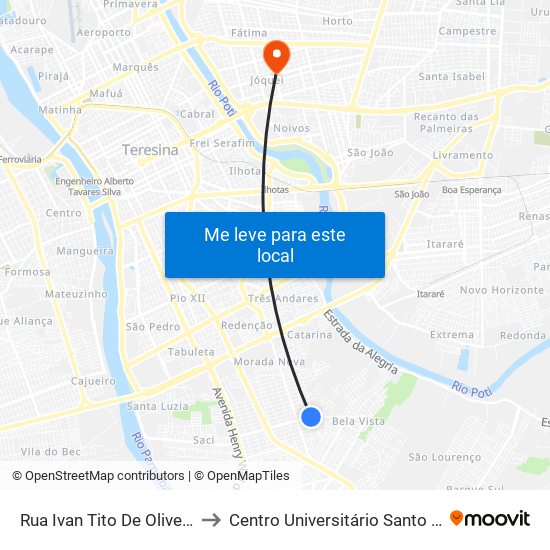 Rua Ivan Tito De Oliveira, 2400 to Centro Universitário Santo Agostinho map