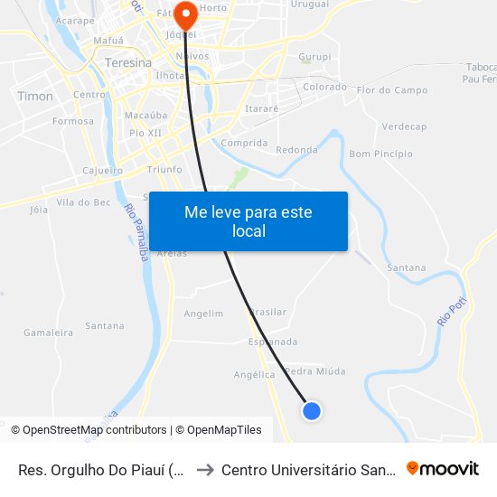 Res. Orgulho Do Piauí (Sent. Centro) to Centro Universitário Santo Agostinho map