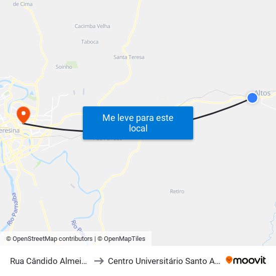 Rua Cândido Almeida, 125 to Centro Universitário Santo Agostinho map