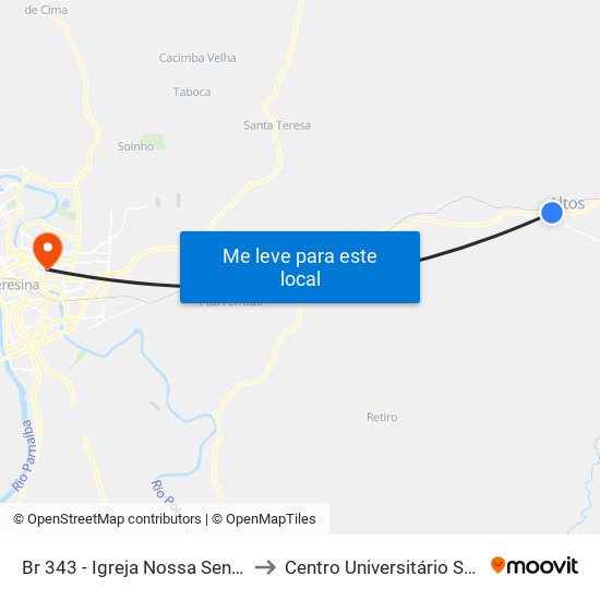 Br 343 - Igreja Nossa Senhora Das Mercês to Centro Universitário Santo Agostinho map