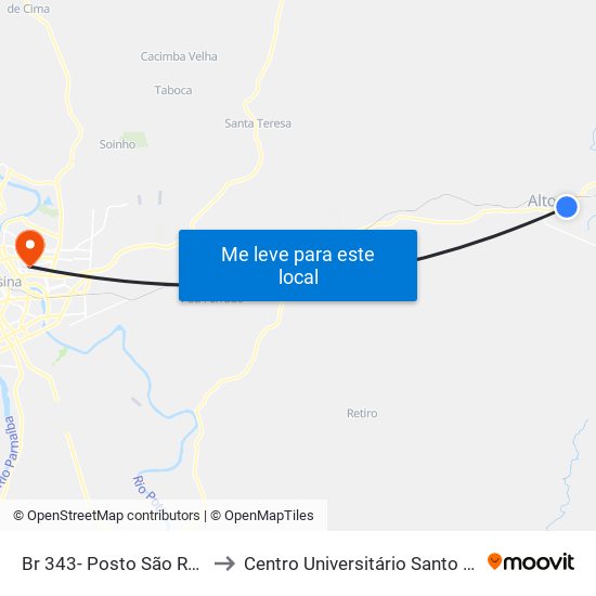 Br 343- Posto São Raimundo to Centro Universitário Santo Agostinho map