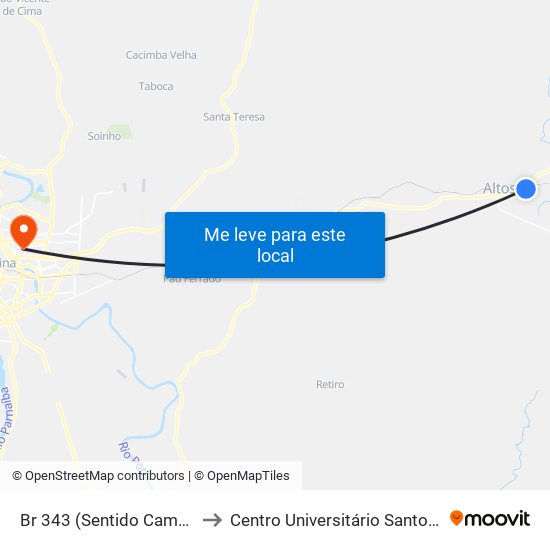 Br 343 (Sentido Campo Maior) to Centro Universitário Santo Agostinho map