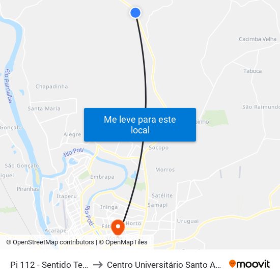 Pi 112 - Sentido Teresina to Centro Universitário Santo Agostinho map