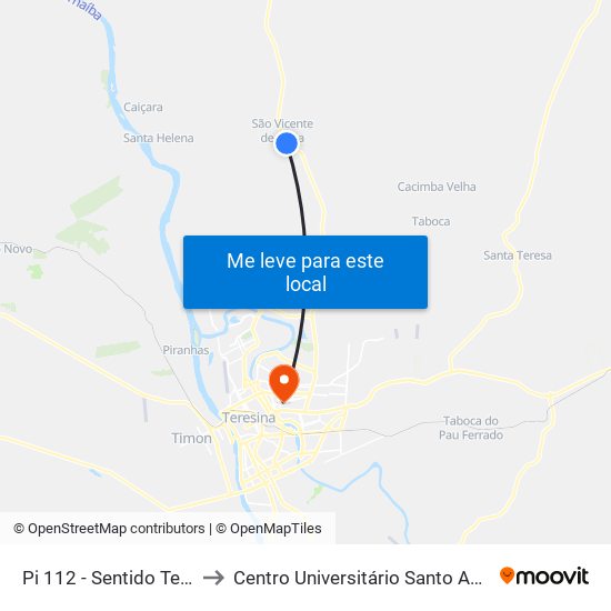 Pi 112 - Sentido Teresina to Centro Universitário Santo Agostinho map