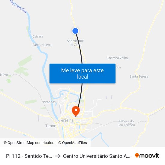 Pi 112 - Sentido Teresina to Centro Universitário Santo Agostinho map