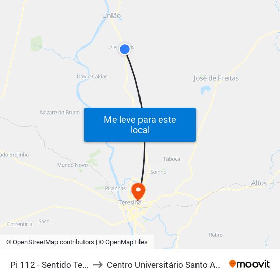 Pi 112 - Sentido Teresina to Centro Universitário Santo Agostinho map