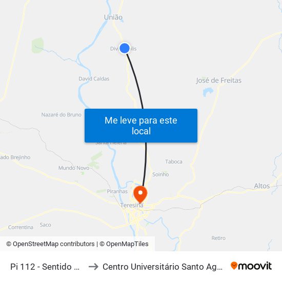 Pi 112 - Sentido União to Centro Universitário Santo Agostinho map