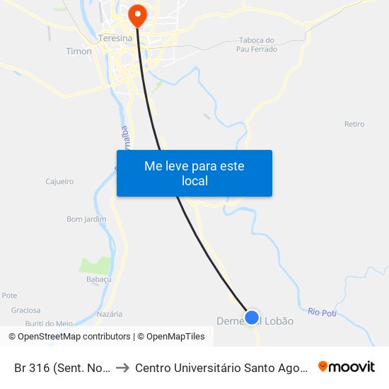 Br 316 (Sent. Norte) to Centro Universitário Santo Agostinho map
