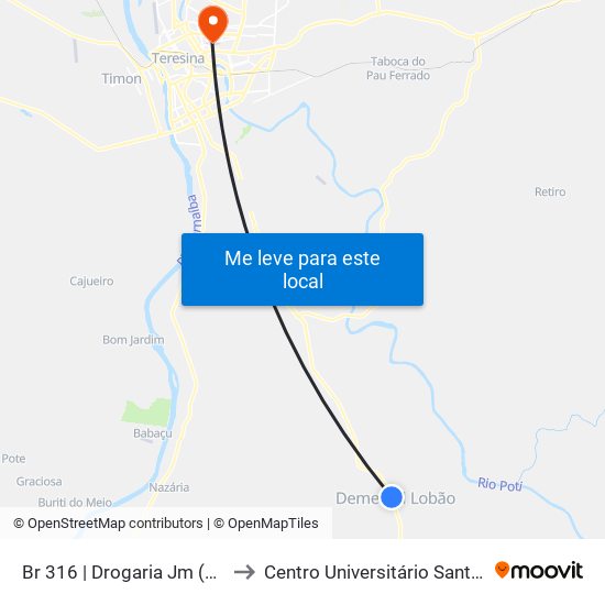 Br 316 | Drogaria Jm (Sent. Norte) to Centro Universitário Santo Agostinho map
