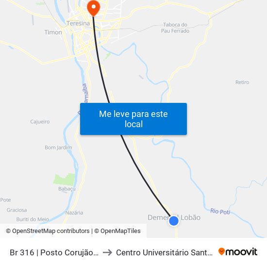 Br 316 | Posto Corujão (Sent. Sul) to Centro Universitário Santo Agostinho map