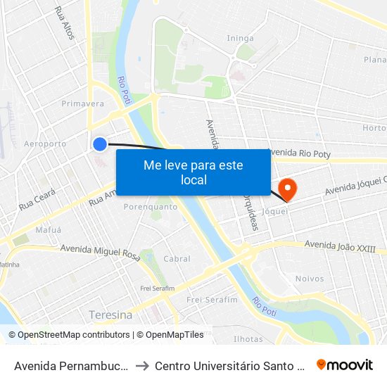 Avenida Pernambuco, 2525 to Centro Universitário Santo Agostinho map