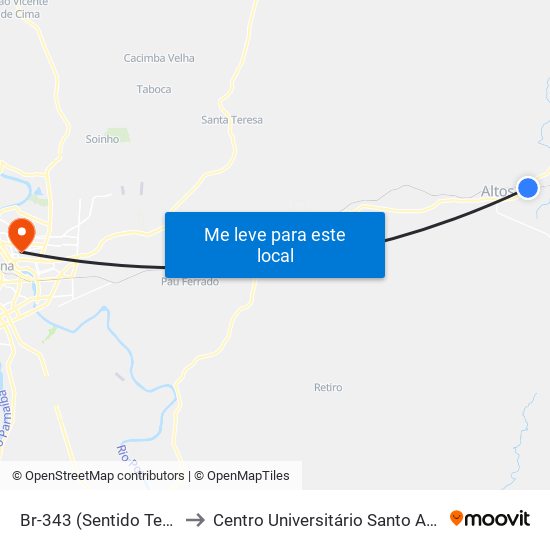 Br-343 (Sentido Teresina) to Centro Universitário Santo Agostinho map