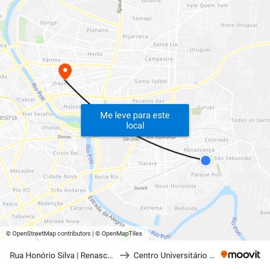 Rua Honório Silva | Renascença 1 Quadra 12, 04 to Centro Universitário Santo Agostinho map