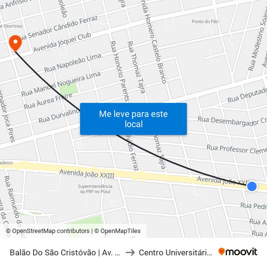 Balão Do São Cristóvão | Av. João XXIII - Sentido Bairro to Centro Universitário Santo Agostinho map