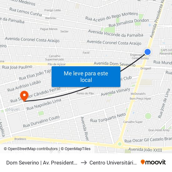 Dom Severino | Av. Presidente Kennedy - Sentido Bairro to Centro Universitário Santo Agostinho map