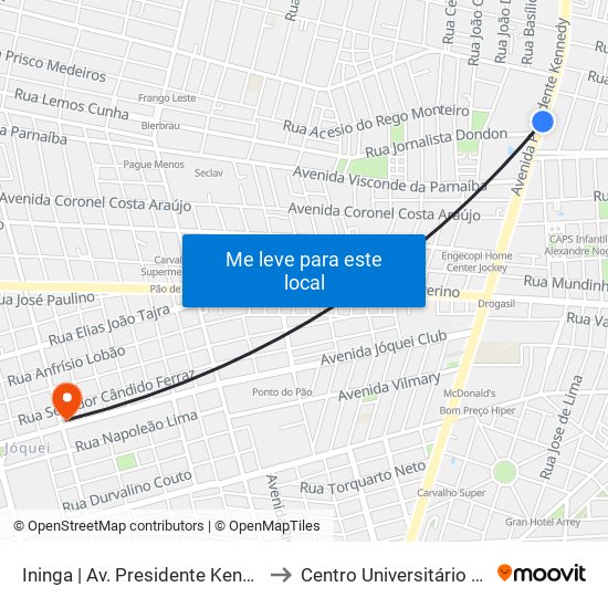 Ininga | Av. Presidente Kennedy - Sentido Bairro to Centro Universitário Santo Agostinho map