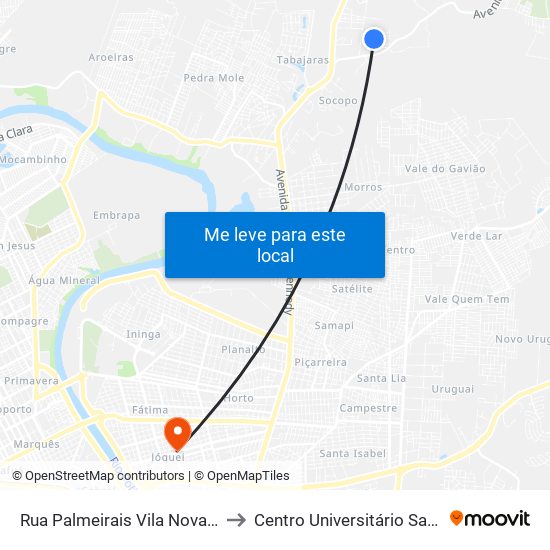 Rua Palmeirais Vila Nova Socopo, 4707 to Centro Universitário Santo Agostinho map