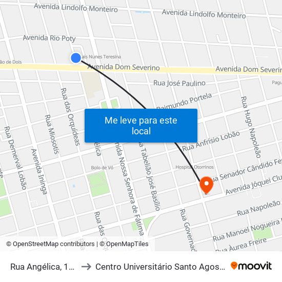 Rua Angélica, 1232 to Centro Universitário Santo Agostinho map