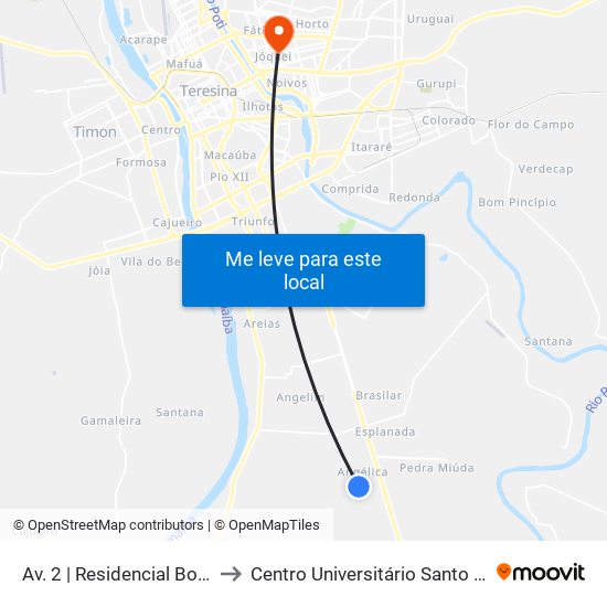 Av. 2 | Residencial Bosque Sul to Centro Universitário Santo Agostinho map